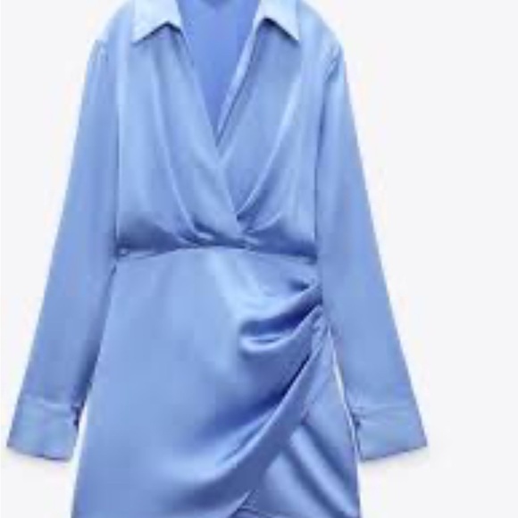 Zara Women's Light Blue Satin Wrap Dress - Picture 4 of 5